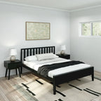 Cama Queen de Madera Maciza con Cabecero de Listones, Negra/Blanca/Rubia – 1 persona