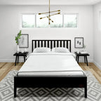 Cama Queen de Madera Maciza con Cabecero de Listones, Negra/Blanca/Rubia – 1 persona