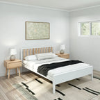 Cama Queen de Madera Maciza con Cabecero de Listones, Negra/Blanca/Rubia – 1 persona