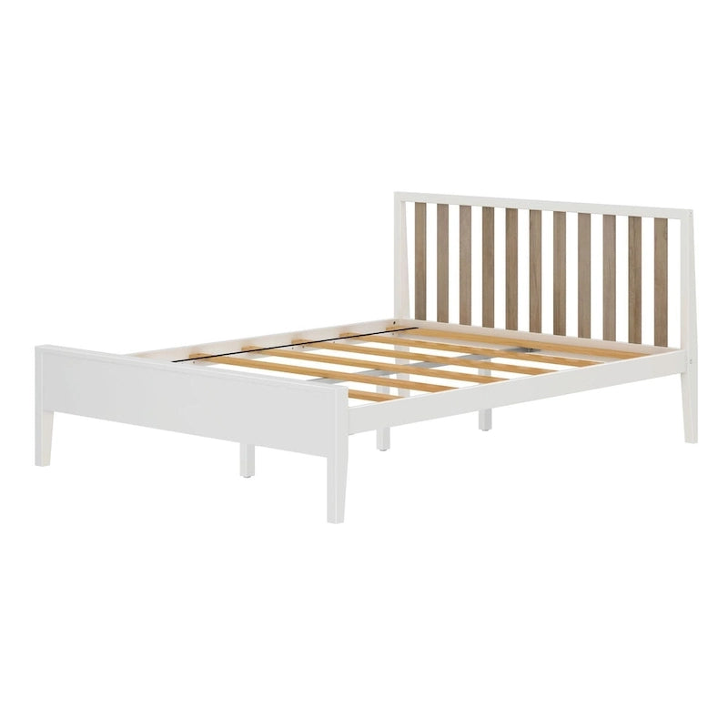 Cama Queen de Madera Maciza con Cabecero de Listones, Negra/Blanca/Rubia – 1 persona