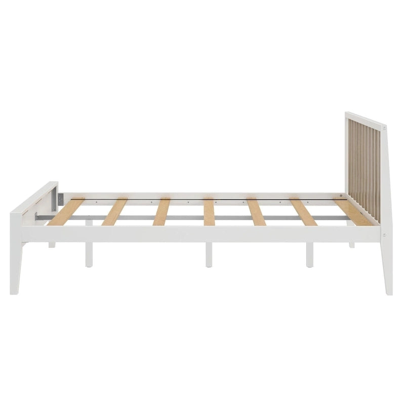 Cama Queen de Madera Maciza con Cabecero de Listones, Negra/Blanca/Rubia – 1 persona
