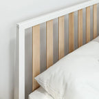 Cama Queen de Madera Maciza con Cabecero de Listones, Negra/Blanca/Rubia – 1 persona