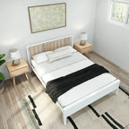 Cama Queen de Madera Maciza con Cabecero de Listones, Negra/Blanca/Rubia – 1 persona