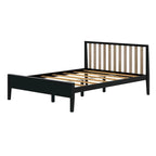 Cama Queen de Madera Maciza con Cabecero de Listones, Negra/Blanca/Rubia – 1 persona