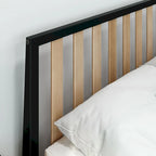 Cama Queen de Madera Maciza con Cabecero de Listones, Negra/Blanca/Rubia – 1 persona