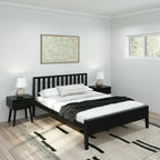 Cama Queen de Madera Maciza con Cabecero de Listones, Negra/Blanca/Rubia – 1 persona