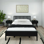 Cama Queen de Madera Maciza con Cabecero de Listones, Negra/Blanca/Rubia – 1 persona