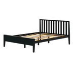 Cama Queen de Madera Maciza con Cabecero de Listones, Negra/Blanca/Rubia – 1 persona