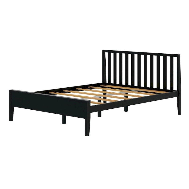 Cama Queen de Madera Maciza con Cabecero de Listones, Negra/Blanca/Rubia – 1 persona