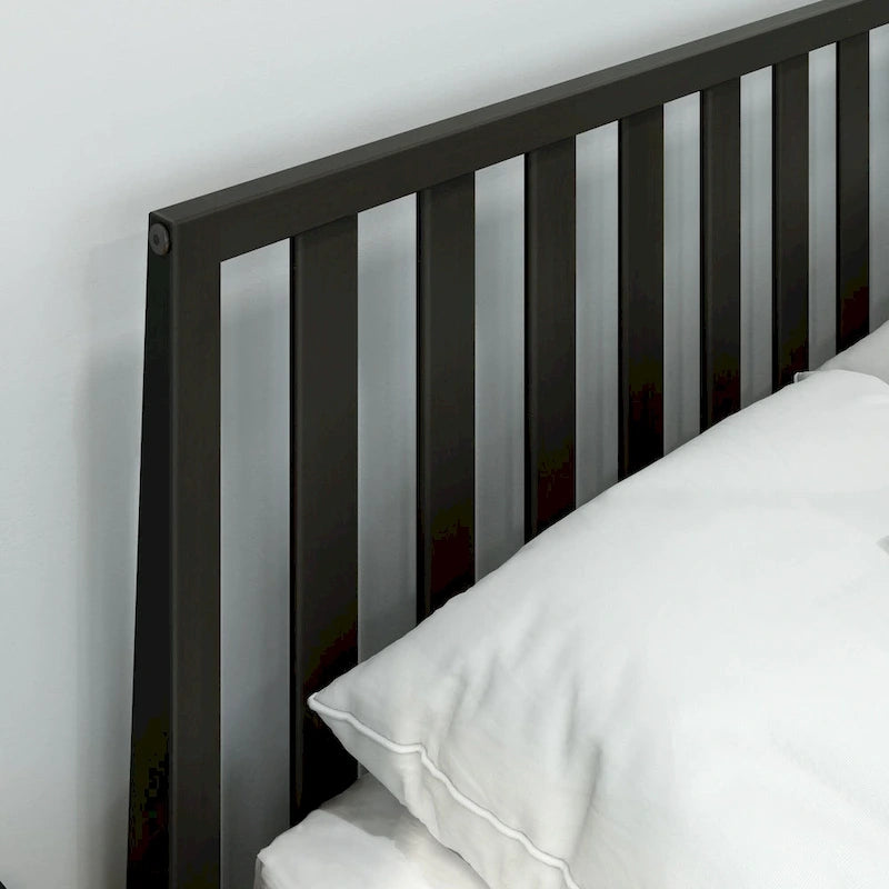 Cama Queen de Madera Maciza con Cabecero de Listones, Negra/Blanca/Rubia – 1 persona