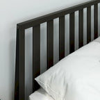 Cama Queen de Madera Maciza con Cabecero de Listones, Negra/Blanca/Rubia – 1 persona