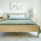 Cama Queen de Madera Maciza con Cabecero de Listones, Negra/Blanca/Rubia – 1 persona