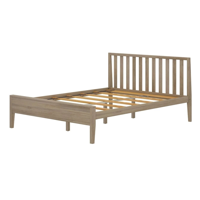 Cama Queen de Madera Maciza con Cabecero de Listones, Negra/Blanca/Rubia – 1 persona