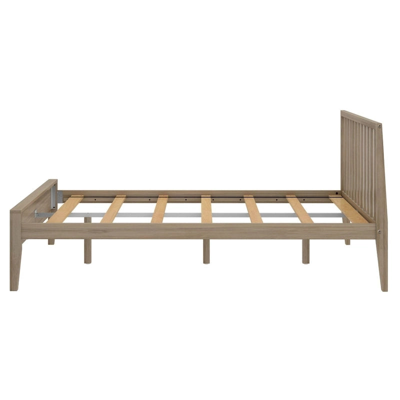 Cama Queen de Madera Maciza con Cabecero de Listones, Negra/Blanca/Rubia – 1 persona