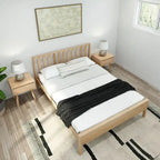 Cama Queen de Madera Maciza con Cabecero de Listones, Negra/Blanca/Rubia – 1 persona