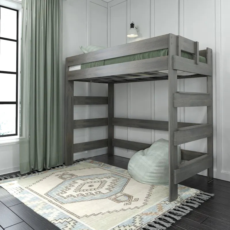 Cama alta doble de estilo rústico en color Driftwood/Barnwood Brown, para 1 persona