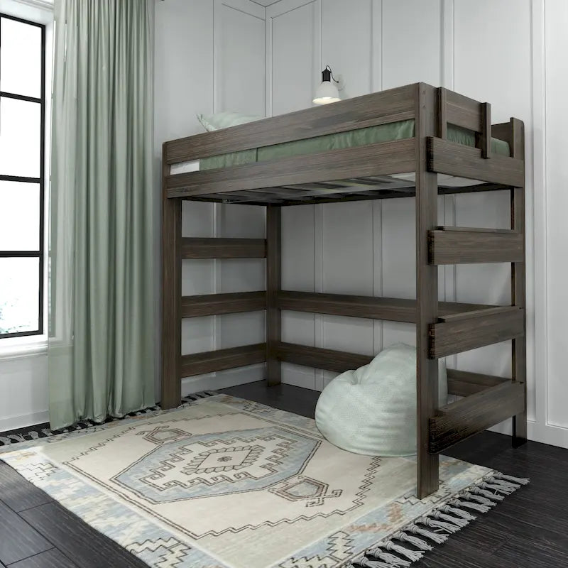 Cama alta doble de estilo rústico en color Driftwood/Barnwood Brown, para 1 persona