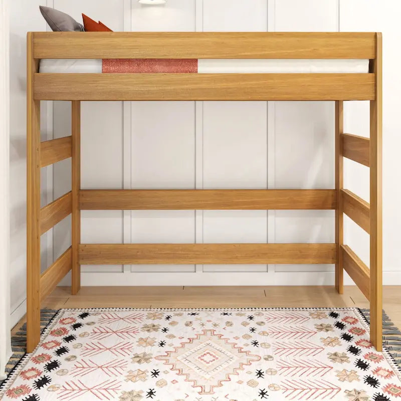 Cama alta doble de estilo rústico en color Driftwood/Barnwood Brown, para 1 persona