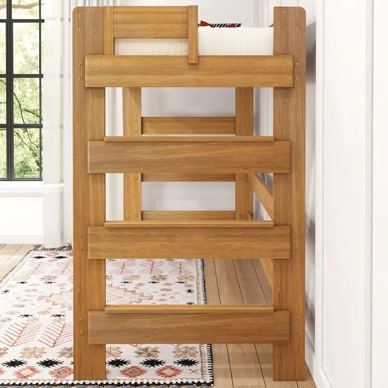 Cama alta doble de estilo rústico en color Driftwood/Barnwood Brown, para 1 persona