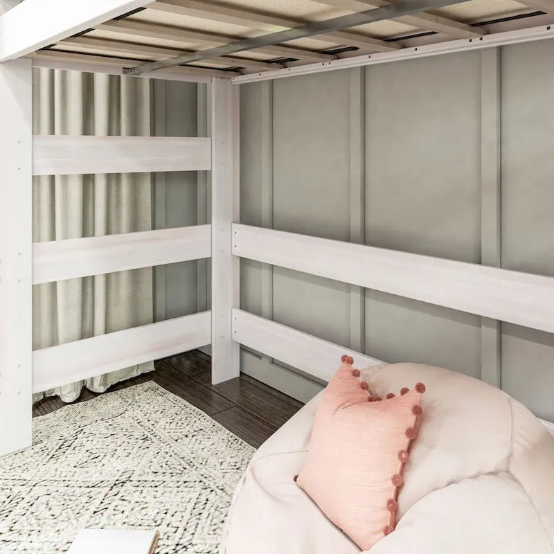 Cama alta doble de estilo rústico en color Driftwood/Barnwood Brown, para 1 persona