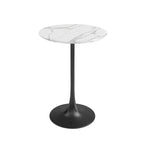Mesa de café redonda a la altura de mostrador, blanca/blanco mármol sintético y negro, para 2 personas