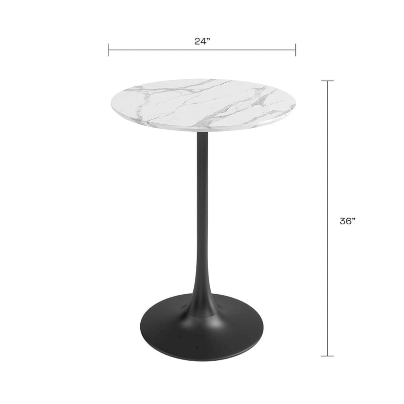 Mesa de café redonda a la altura de mostrador, blanca/blanco mármol sintético y negro, para 2 personas