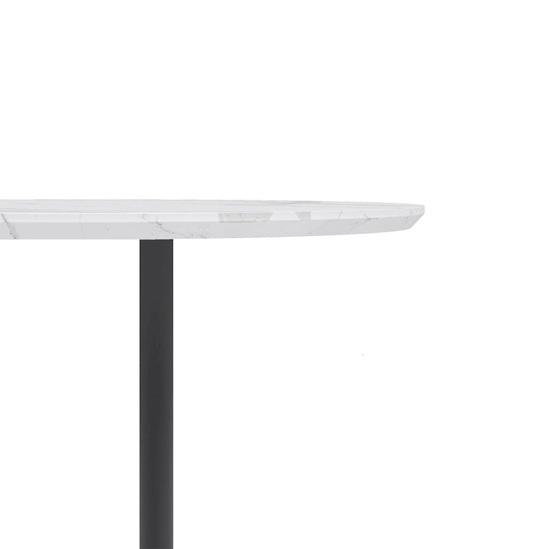 Mesa de café redonda a la altura de mostrador, blanca/blanco mármol sintético y negro, para 2 personas