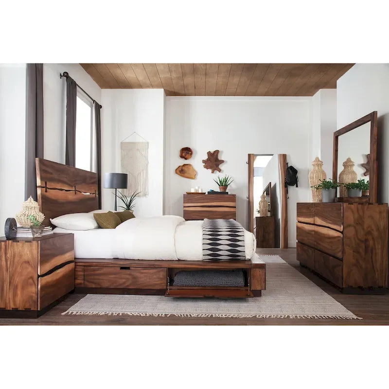 Plataforma de Almacenamiento para Cama Smokey Walnut y Coffee Bean – Queen/King, Capacidad 1–2 personas