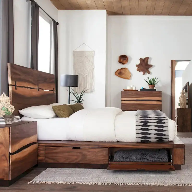 Plataforma de Almacenamiento para Cama Smokey Walnut y Coffee Bean – Queen/King, Capacidad 1–2 personas