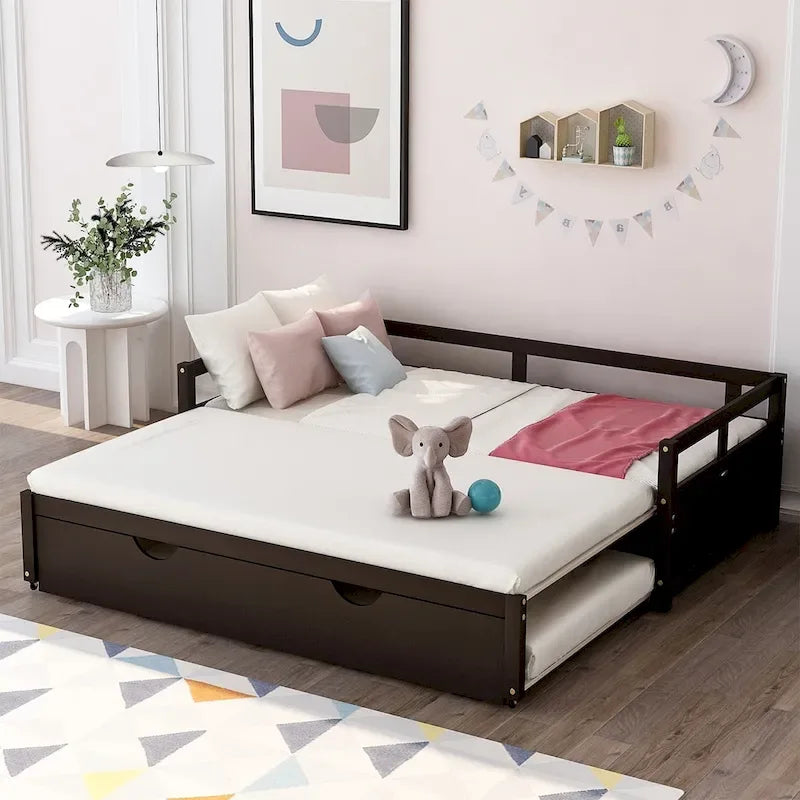 Cama nido expandible blanca/gris/espresso con nido, de individual a king, 1-2 personas