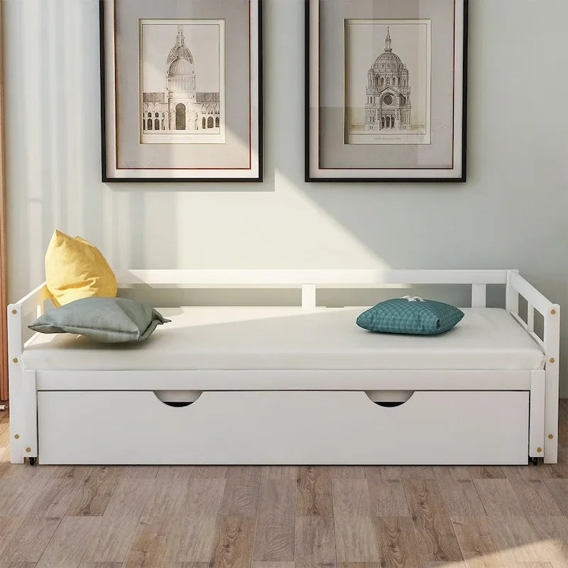 Cama nido expandible blanca/gris/espresso con nido, de individual a king, 1-2 personas
