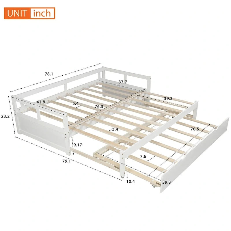 Cama nido expandible blanca/gris/espresso con nido, de individual a king, 1-2 personas