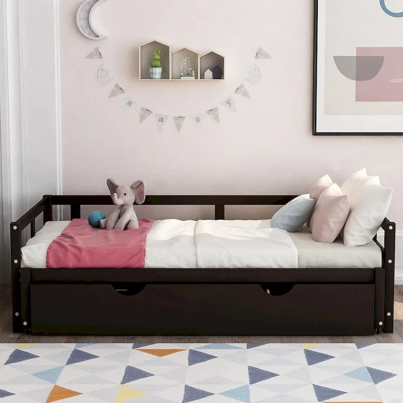 Cama nido expandible blanca/gris/espresso con nido, de individual a king, 1-2 personas