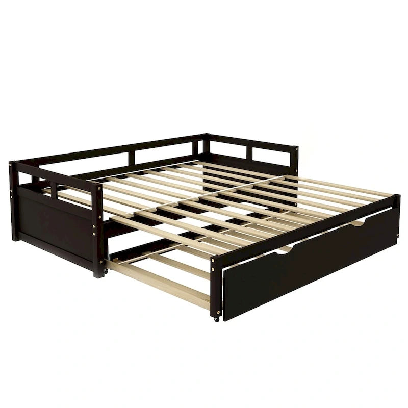 Cama nido expandible blanca/gris/espresso con nido, de individual a king, 1-2 personas