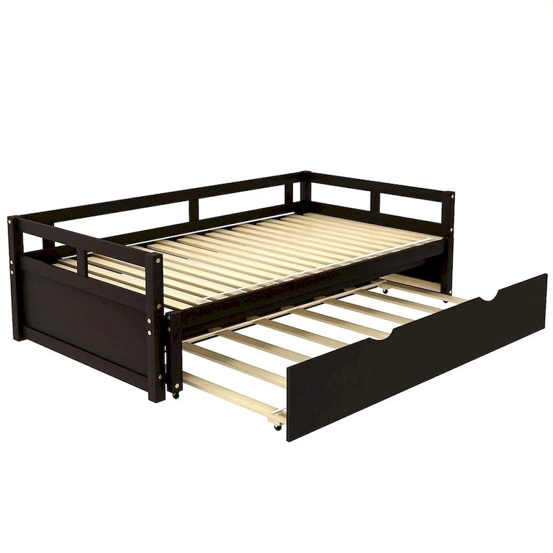 Cama nido expandible blanca/gris/espresso con nido, de individual a king, 1-2 personas