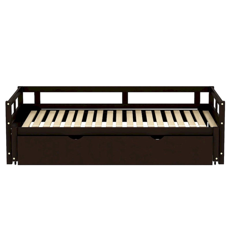 Cama nido expandible blanca/gris/espresso con nido, de individual a king, 1-2 personas