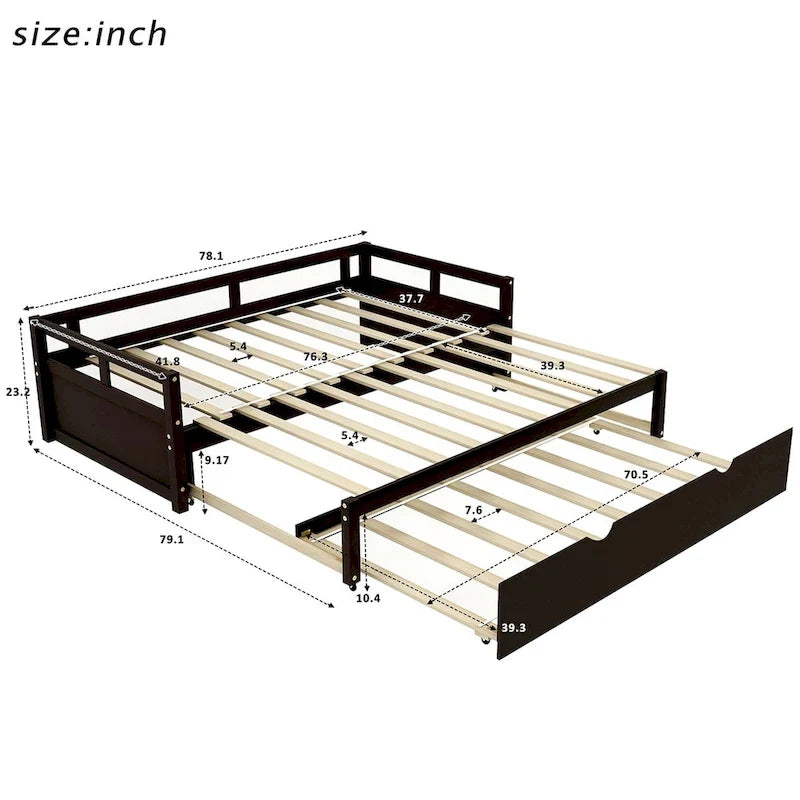 Cama nido expandible blanca/gris/espresso con nido, de individual a king, 1-2 personas