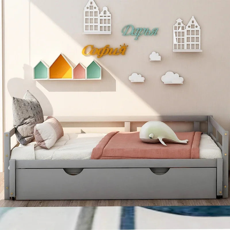 Cama nido expandible blanca/gris/espresso con nido, de individual a king, 1-2 personas