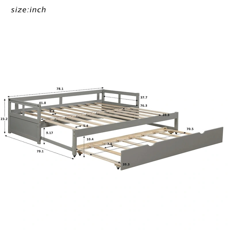Cama nido expandible blanca/gris/espresso con nido, de individual a king, 1-2 personas