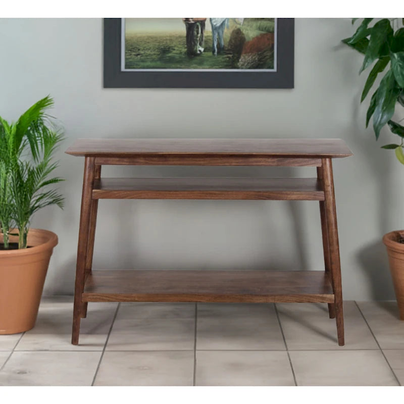 Mesa Consola de Acacia Sólida con 2 Estantes