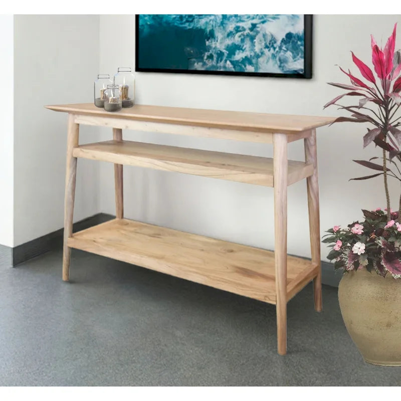 Mesa Consola de Acacia Sólida con 2 Estantes
