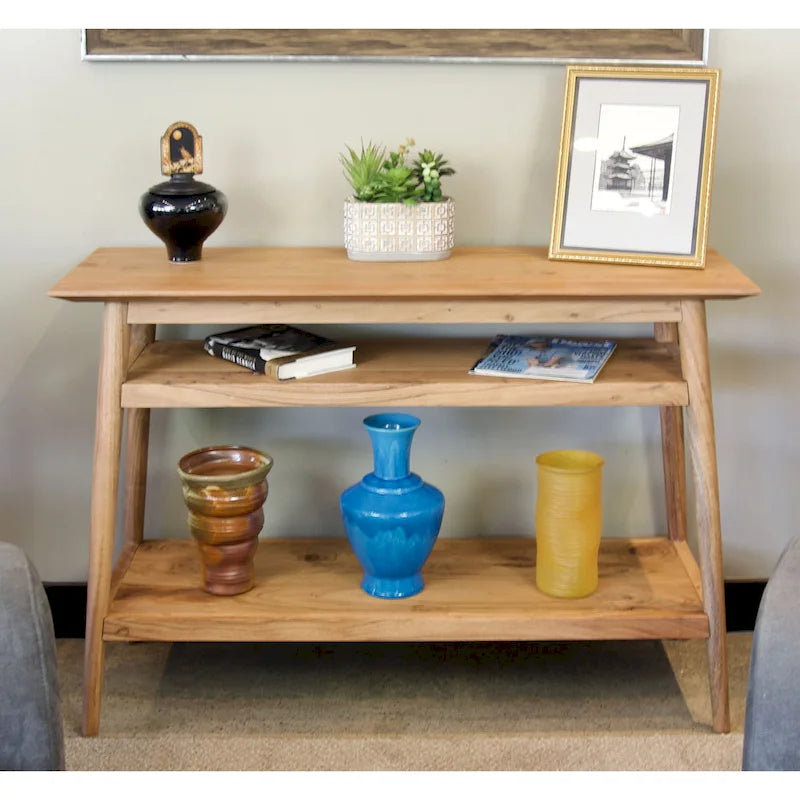 Mesa Consola de Acacia Sólida con 2 Estantes