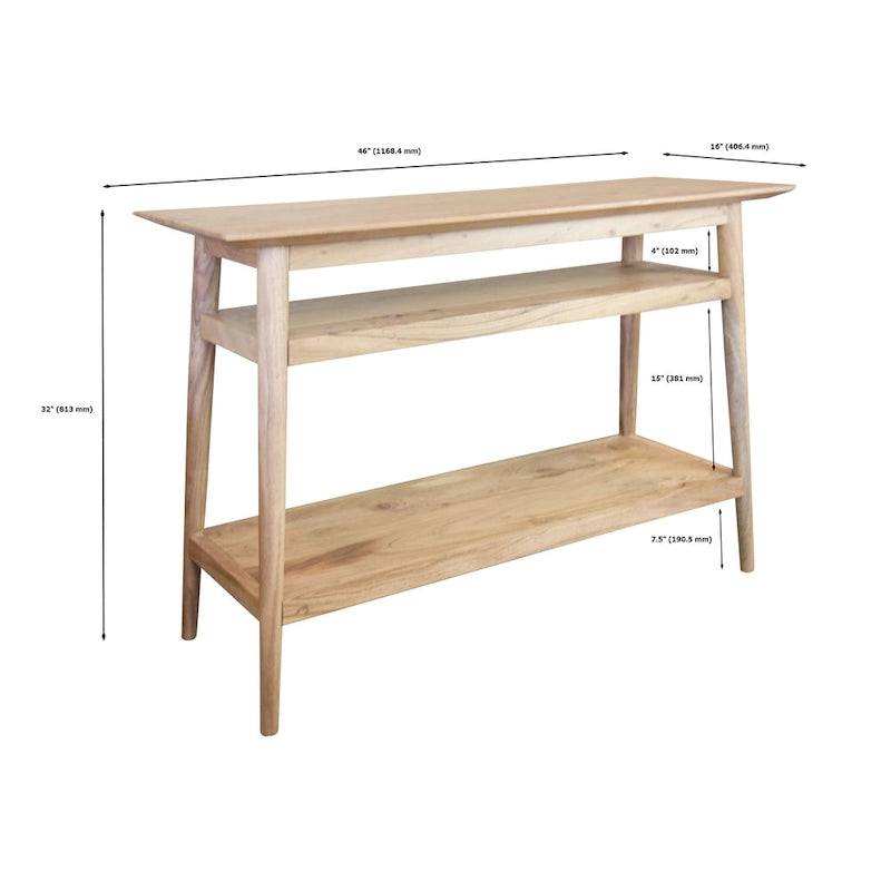 Mesa Consola de Acacia Sólida con 2 Estantes