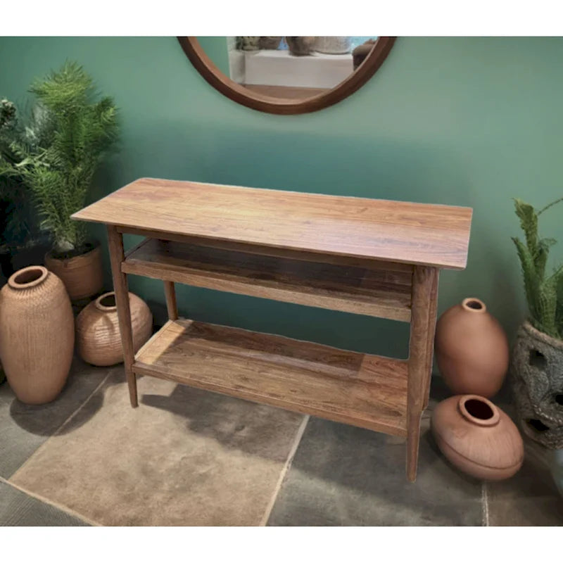 Mesa Consola de Acacia Sólida con 2 Estantes