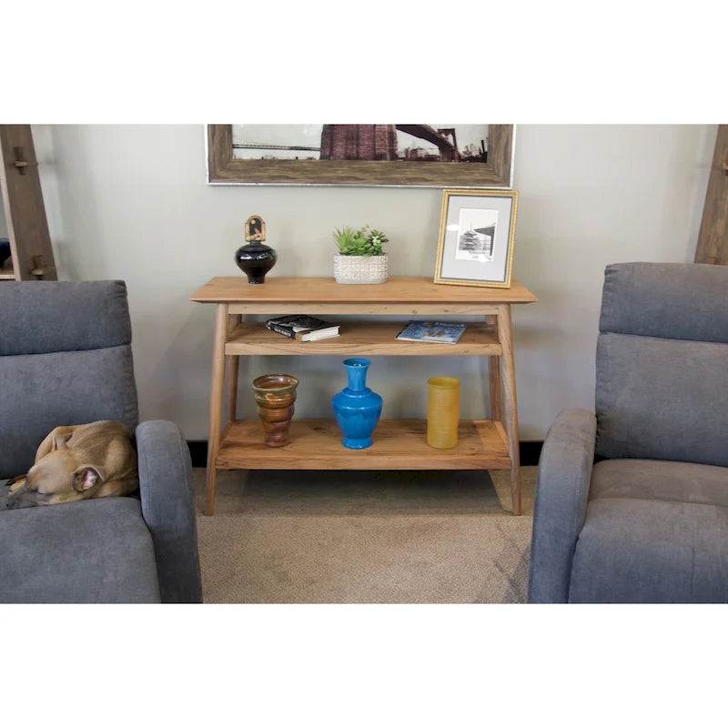 Mesa Consola de Acacia Sólida con 2 Estantes