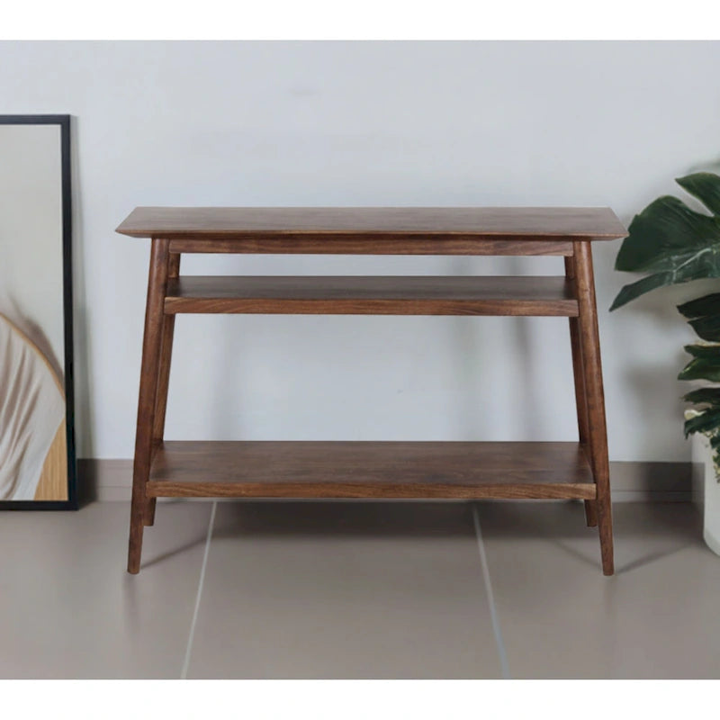 Mesa Consola de Acacia Sólida con 2 Estantes