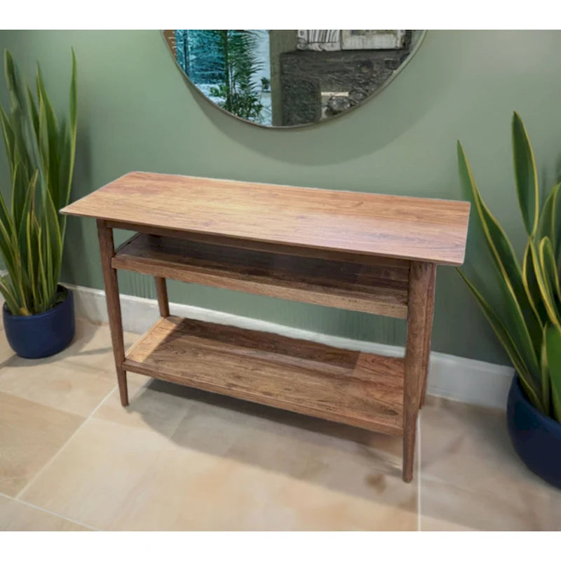 Mesa Consola de Acacia Sólida con 2 Estantes