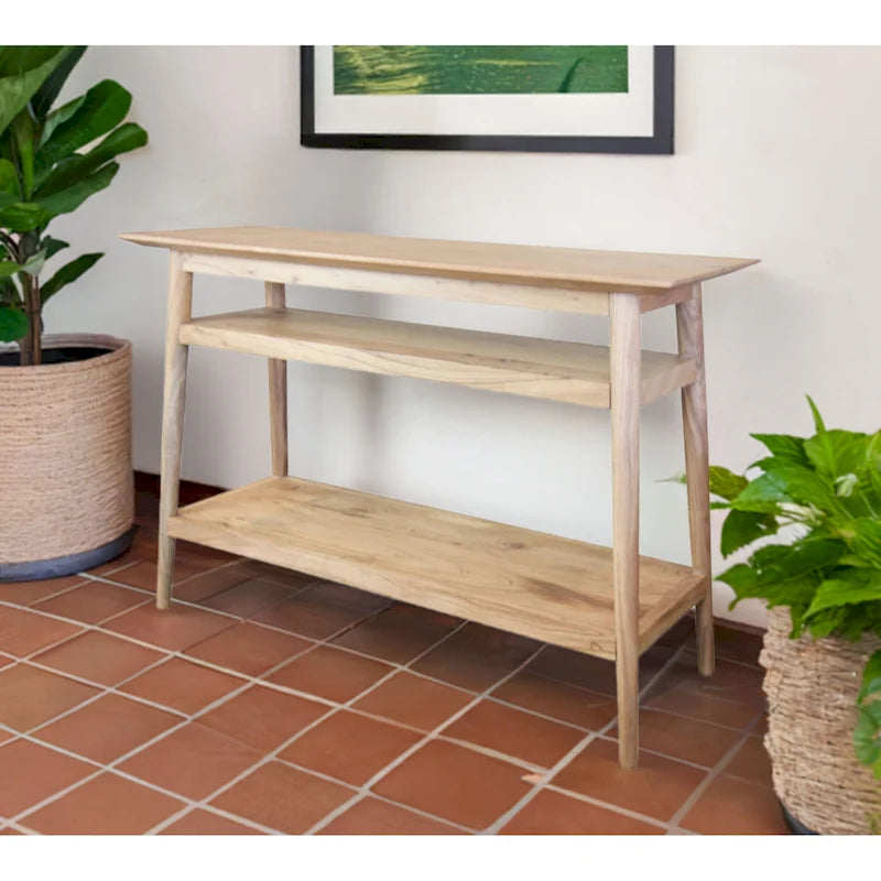 Mesa Consola de Acacia Sólida con 2 Estantes