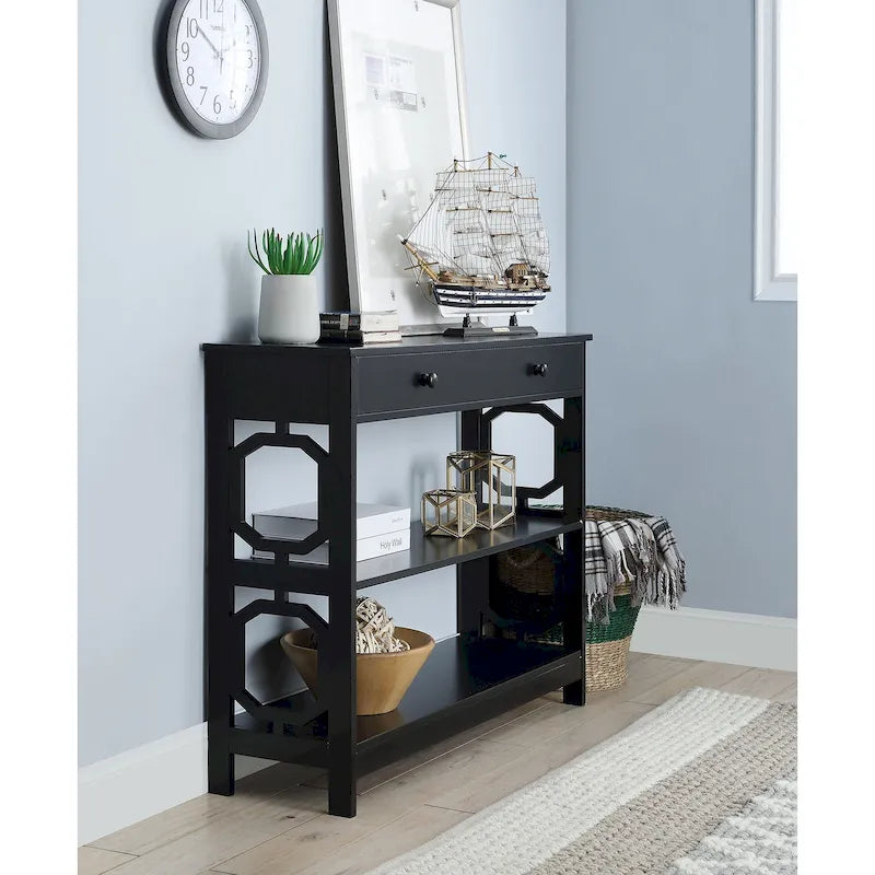 Mesa Consola con 1 Cajón y Estantes – Negro, Espresso, Gris, Blanco, Madera Flotante