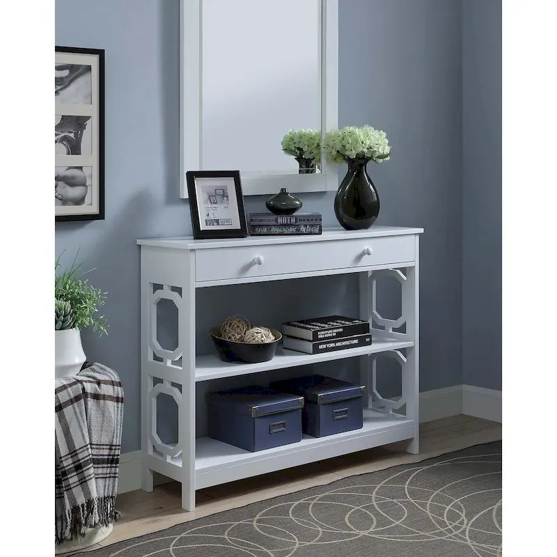 Mesa Consola con 1 Cajón y Estantes – Negro, Espresso, Gris, Blanco, Madera Flotante